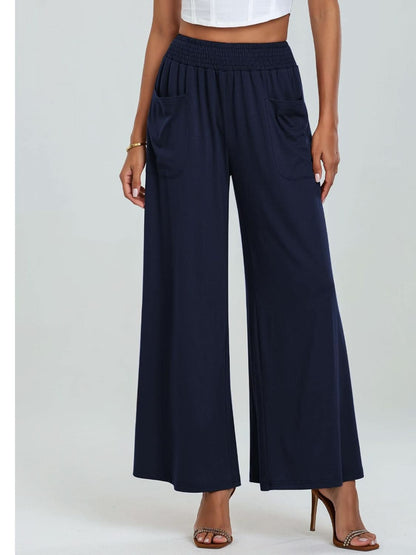 Wide Leg Pants with Pocketed Elastic Waistband