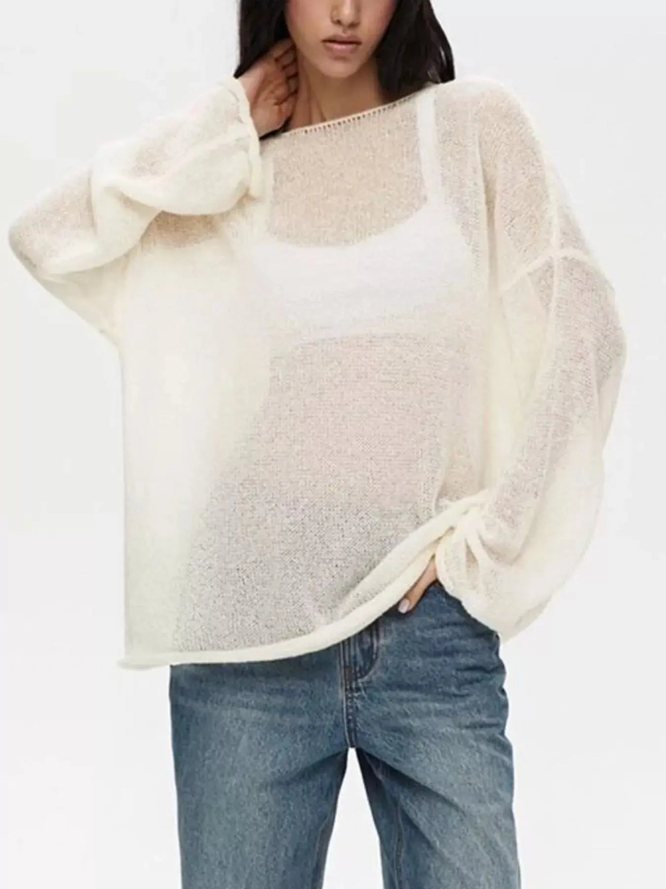 Boat Neck Dropped Shoulder Sweater Simply Love