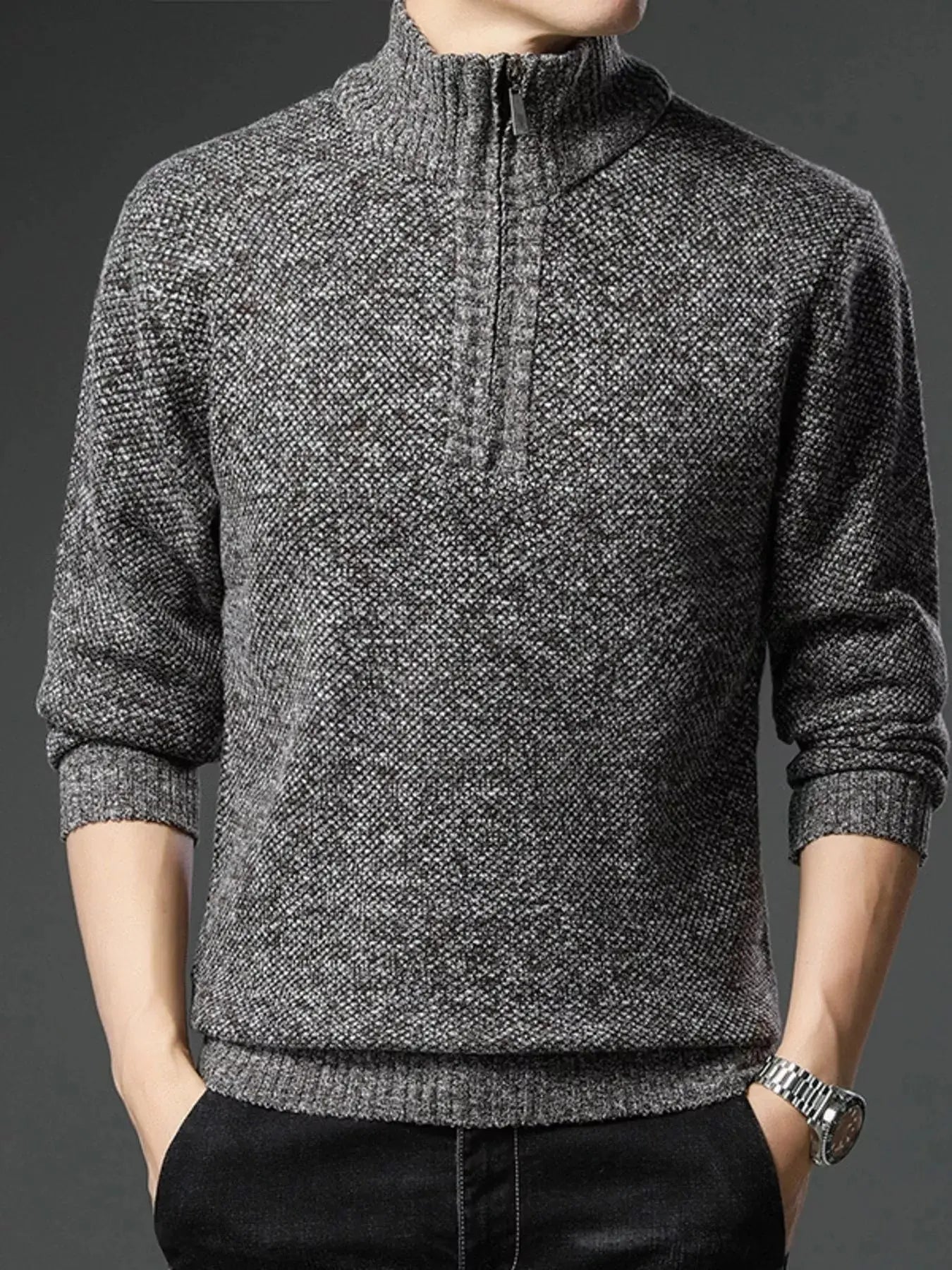 Men's Plus Size Half-Zip Knitted Pullover Sweater Simply Love