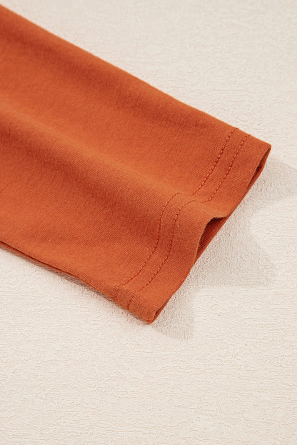 Red Clay Asymmetric Seam Detail Solid Color Long Sleeve Top