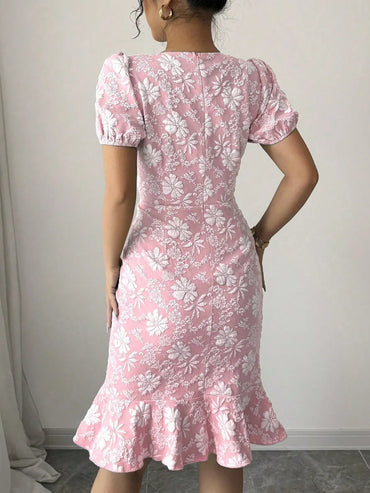 Floral Finesse Ruffle Hem Midi Dress