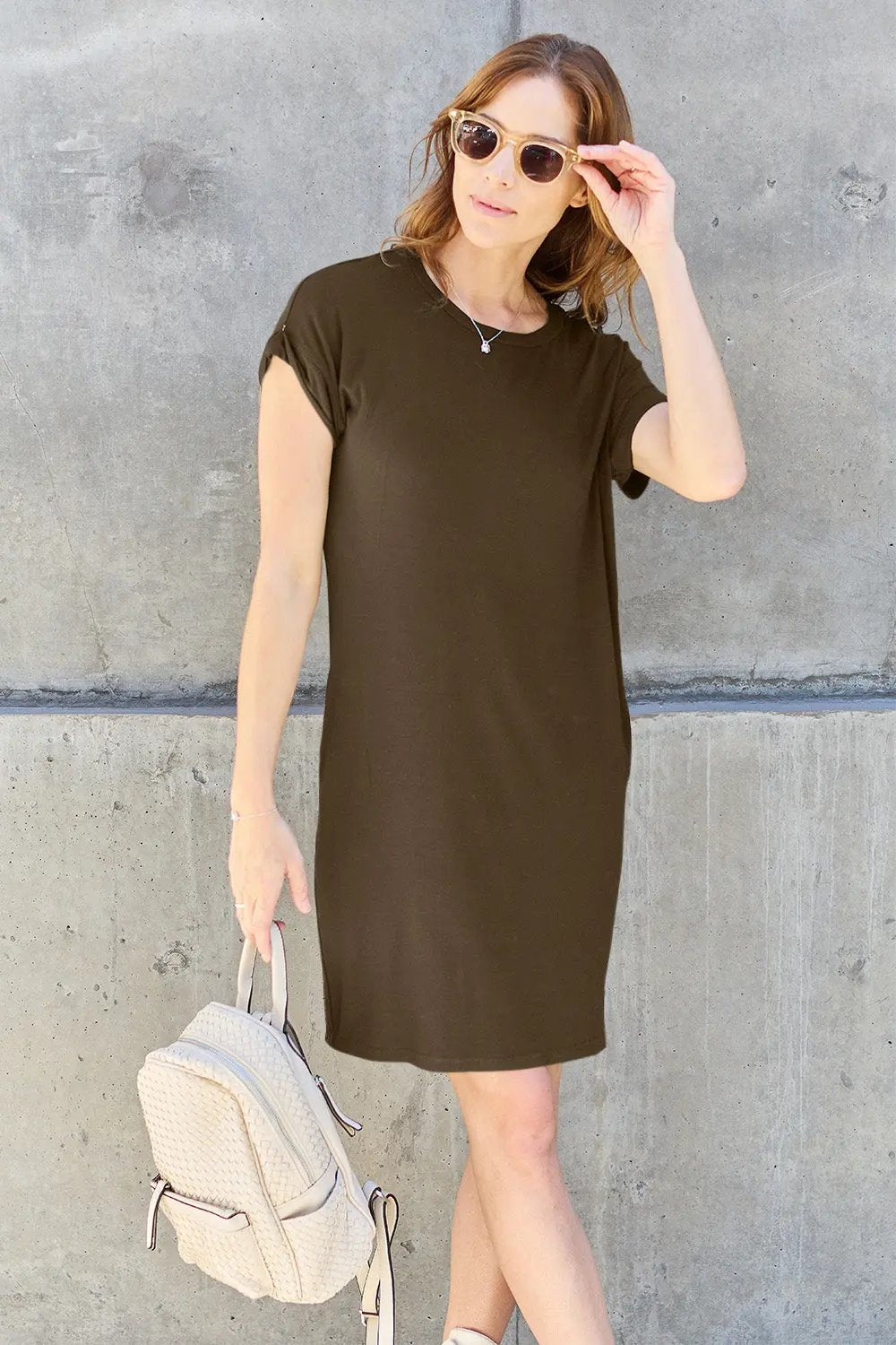 Basic Bae Full Size Round Neck Short Sleeve Dress with Pockets - Love Salve