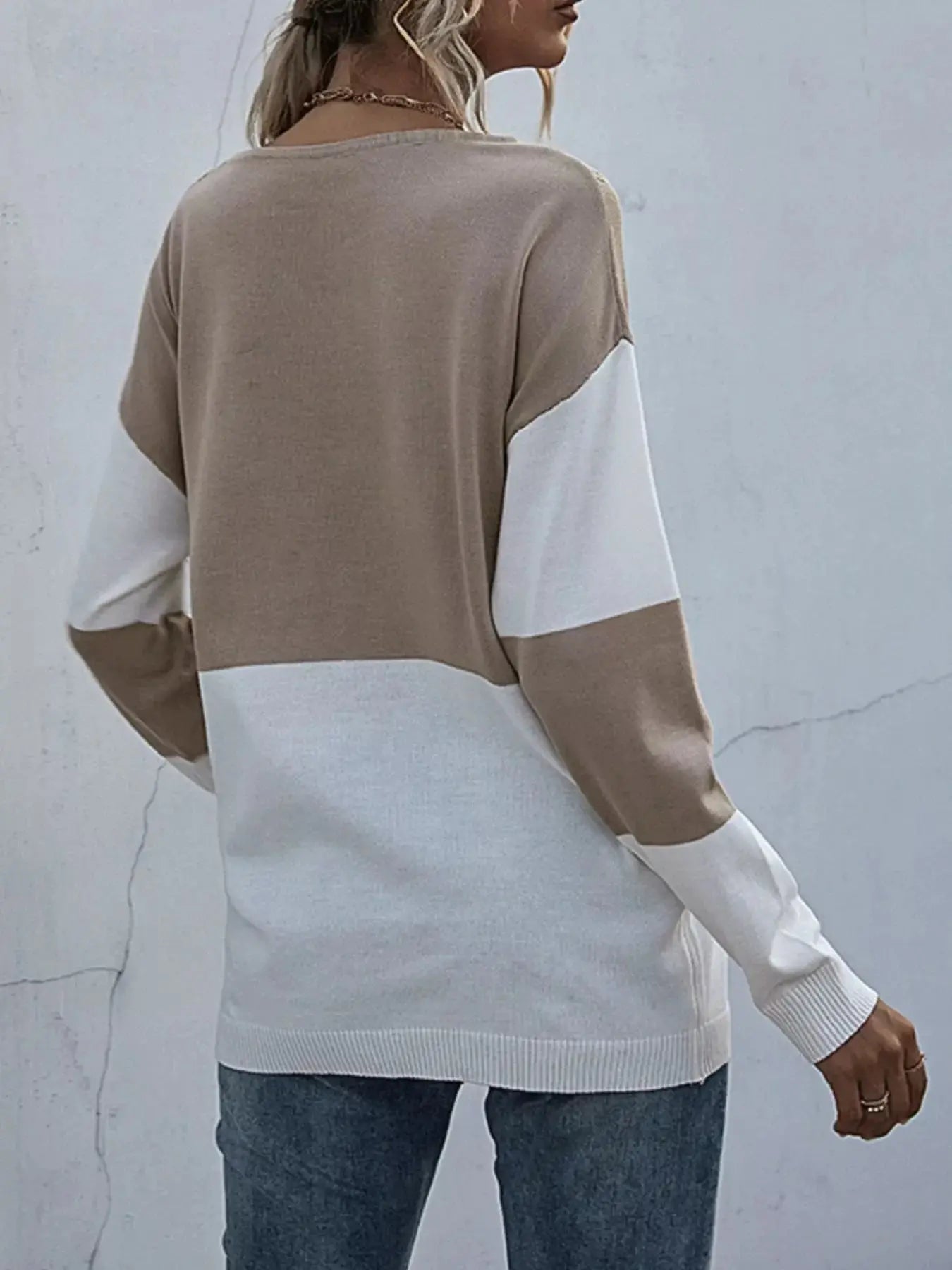 Color Block Round Neck Sweater Simply Love