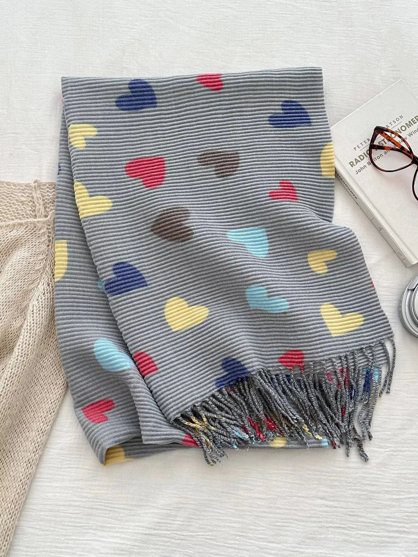 Heart Patterned Tassel Scarf Simply Love