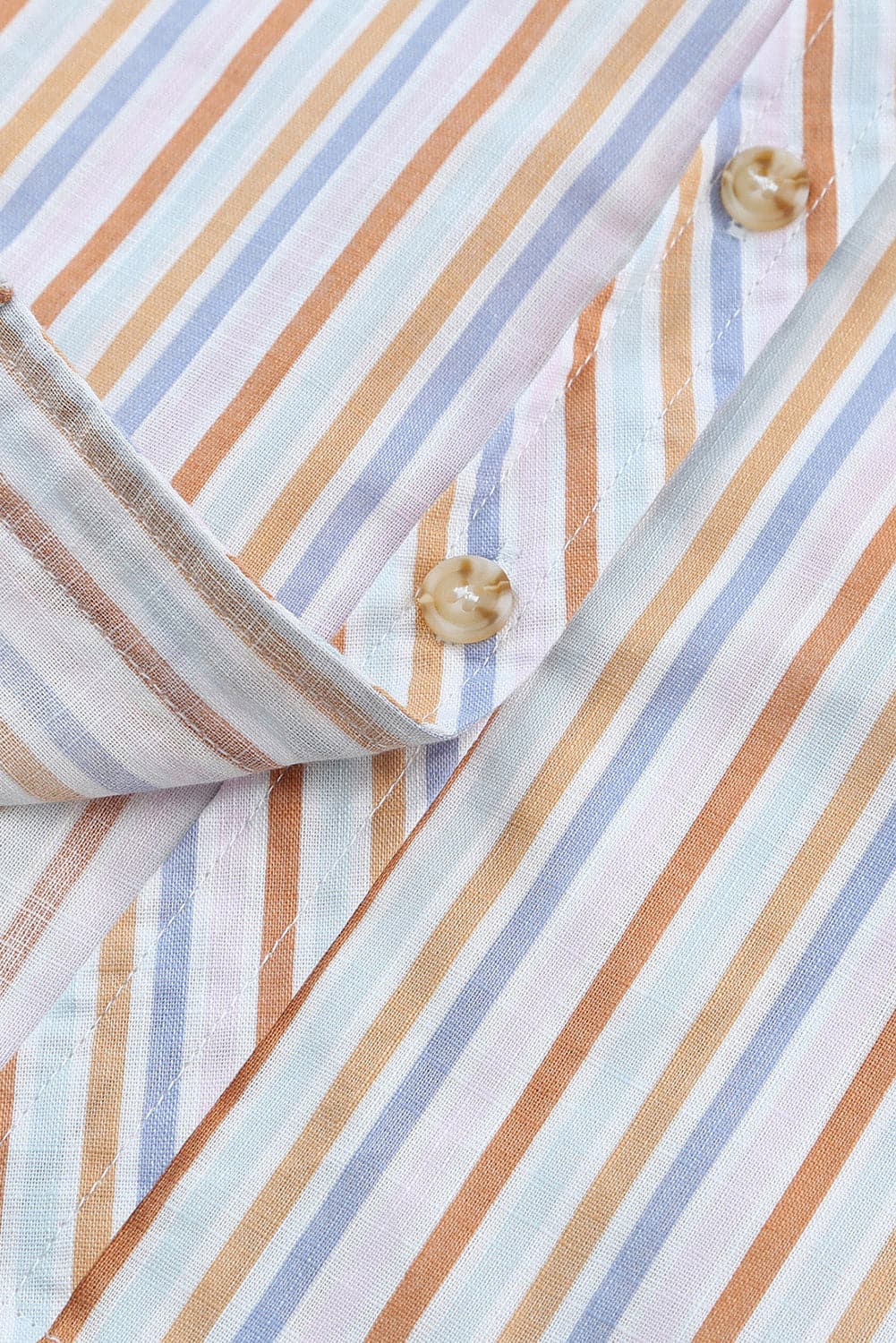 Pocketed Striped Collared Neck Short Sleeve Shirt.