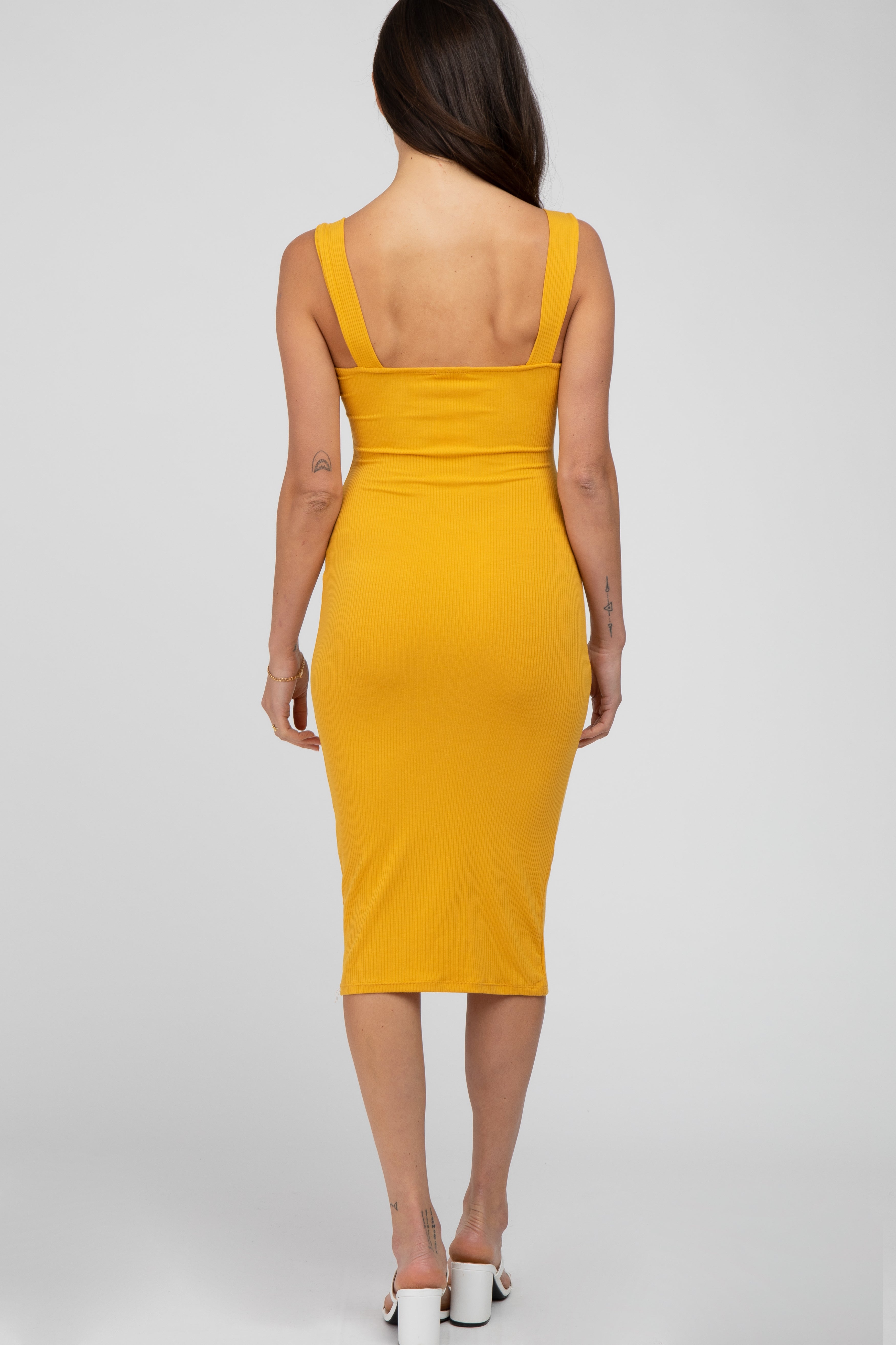 Mustard Ribbed Fitted Dress PinkBlush