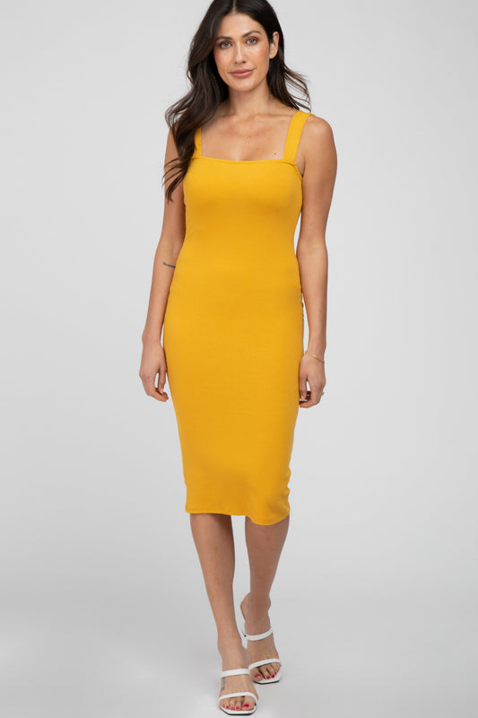 Mustard Ribbed Fitted Dress PinkBlush