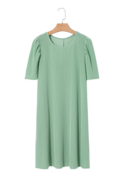 Blossom Corded Crew Neck Puff Sleeve Mini Dress