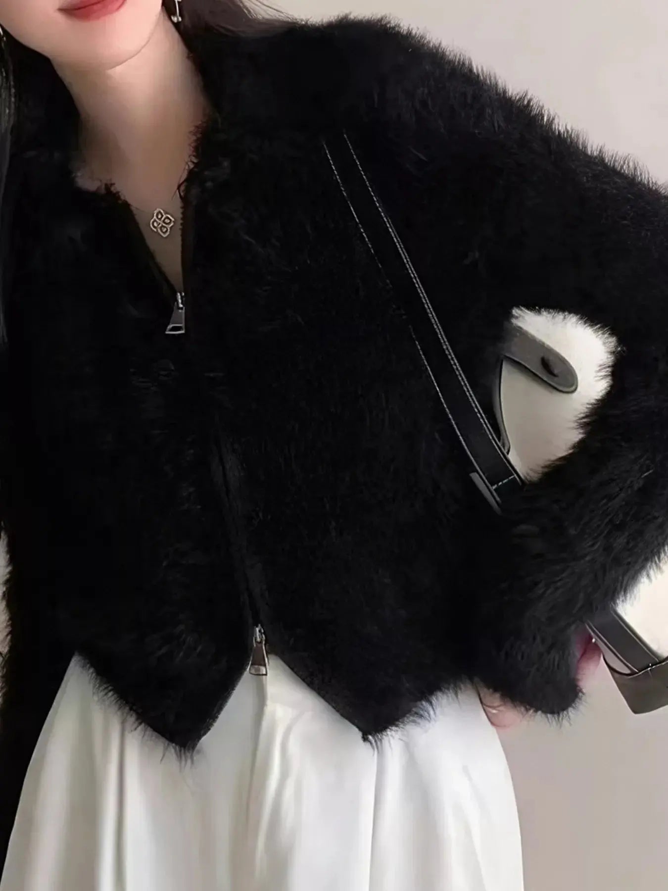 Fluffy Knit Zip-Up Outerwear Simply Love