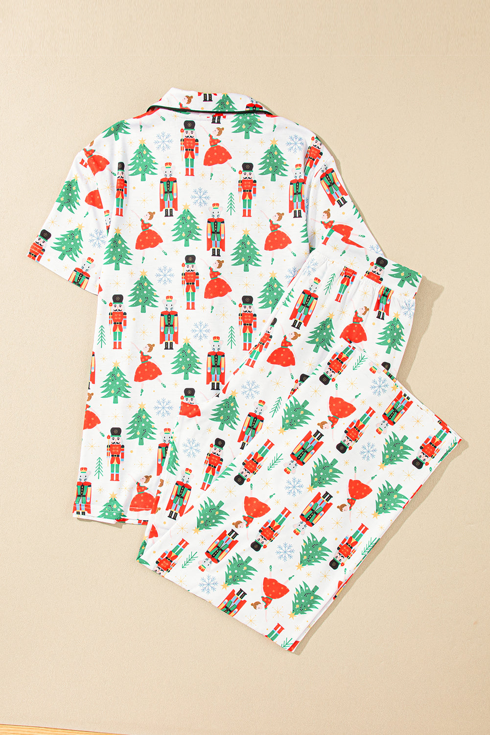 Cozy white Christmas print button-up sleep set