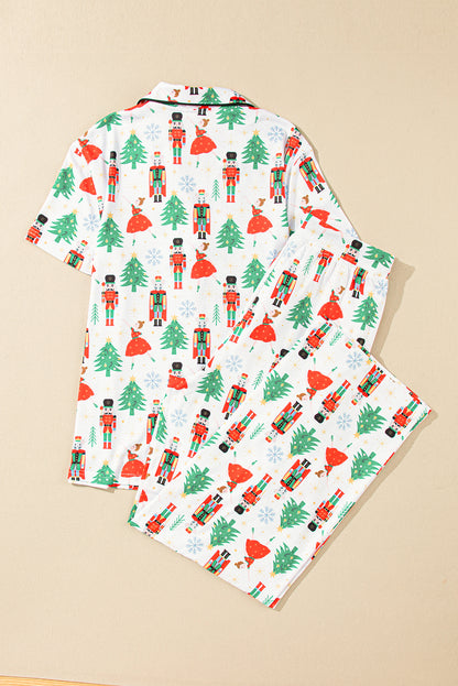 Cozy white Christmas print button-up sleep set