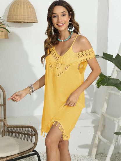 Tassel Scoop Neck Wide Strap Cover-Up.