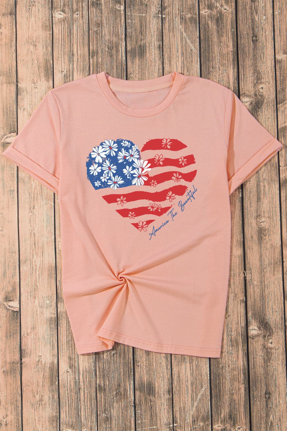 Heart Round Neck Short Sleeve T-Shirt.