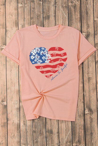 Heart Round Neck Short Sleeve T-Shirt.