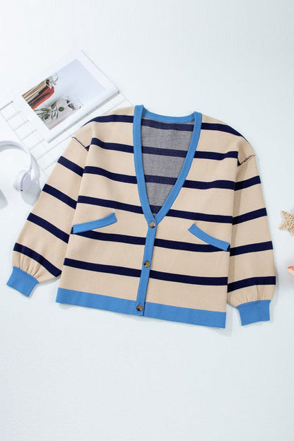 Striped Button Up Long Sleeve Cardigan.