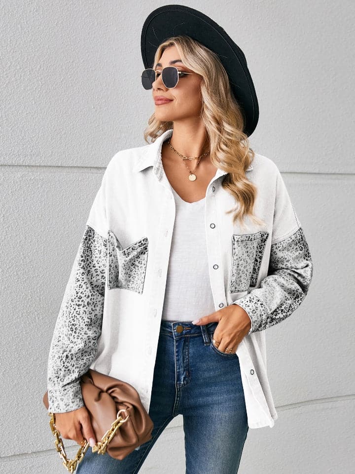 Leopard Button Up Denim Jacket.