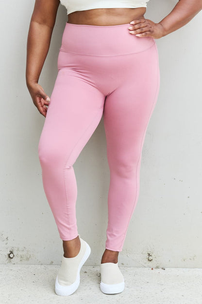 Zenana Fit For You Full Size High Waist Active Leggings in Light Rose.