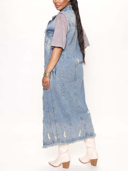 Sleeveless Longline Denim Jacket.