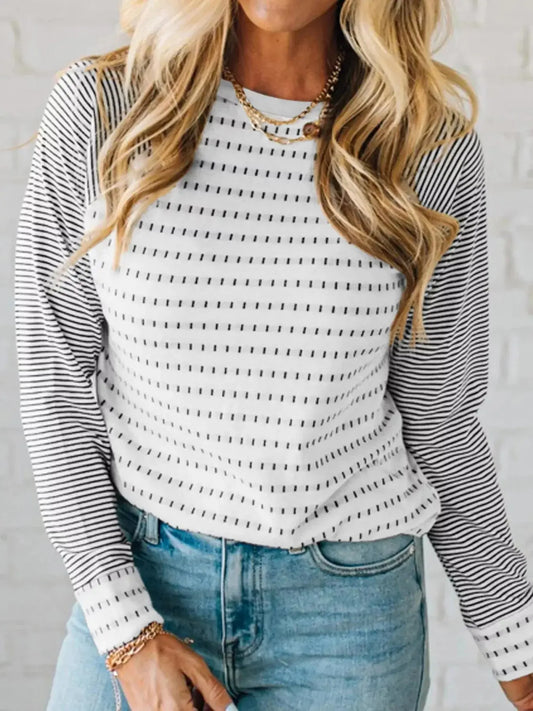 Stripe Raglan Patchwork Long Sleeve Top Simply Love
