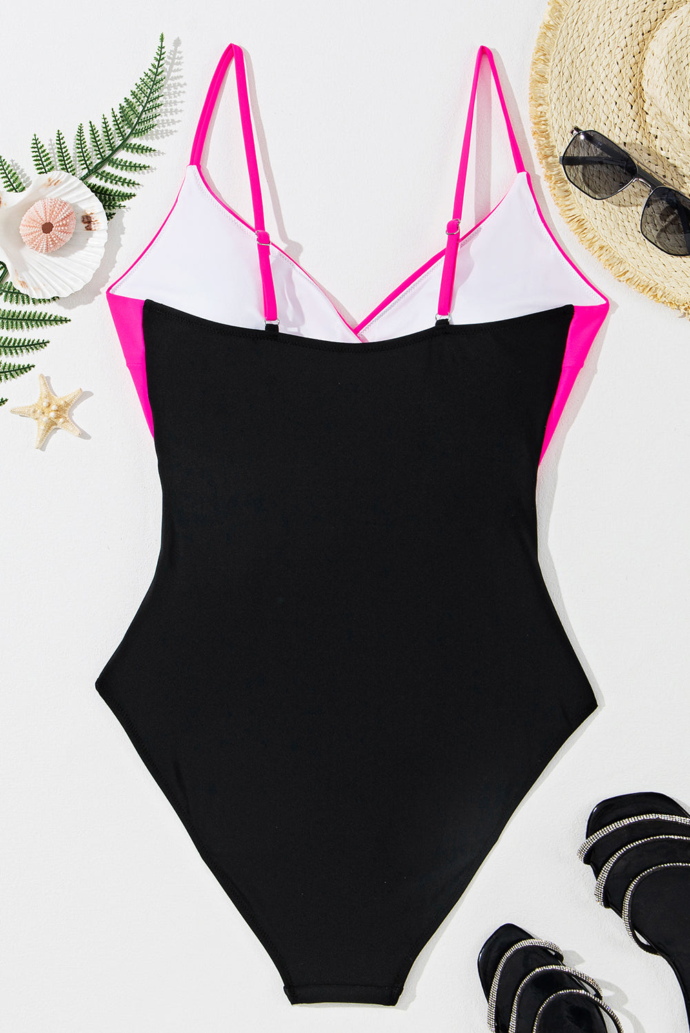 Chic rose red cutout colorblock monokini with crossover design