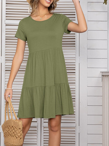 Round Neck Short Sleeve Mini Tee Dress.