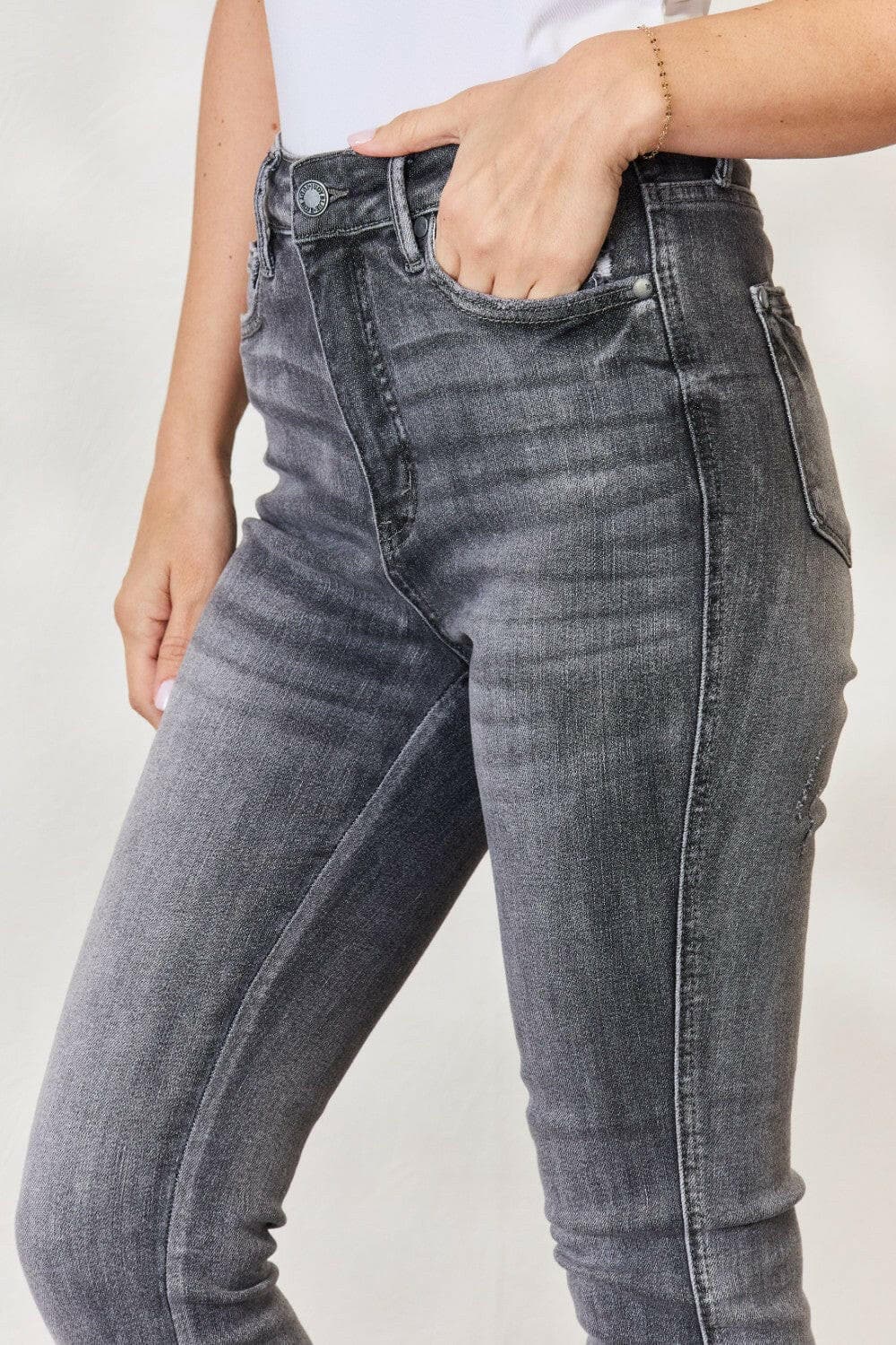 Judy Blue Full Size High Waist Tummy Control Release Hem Skinny Jeans.