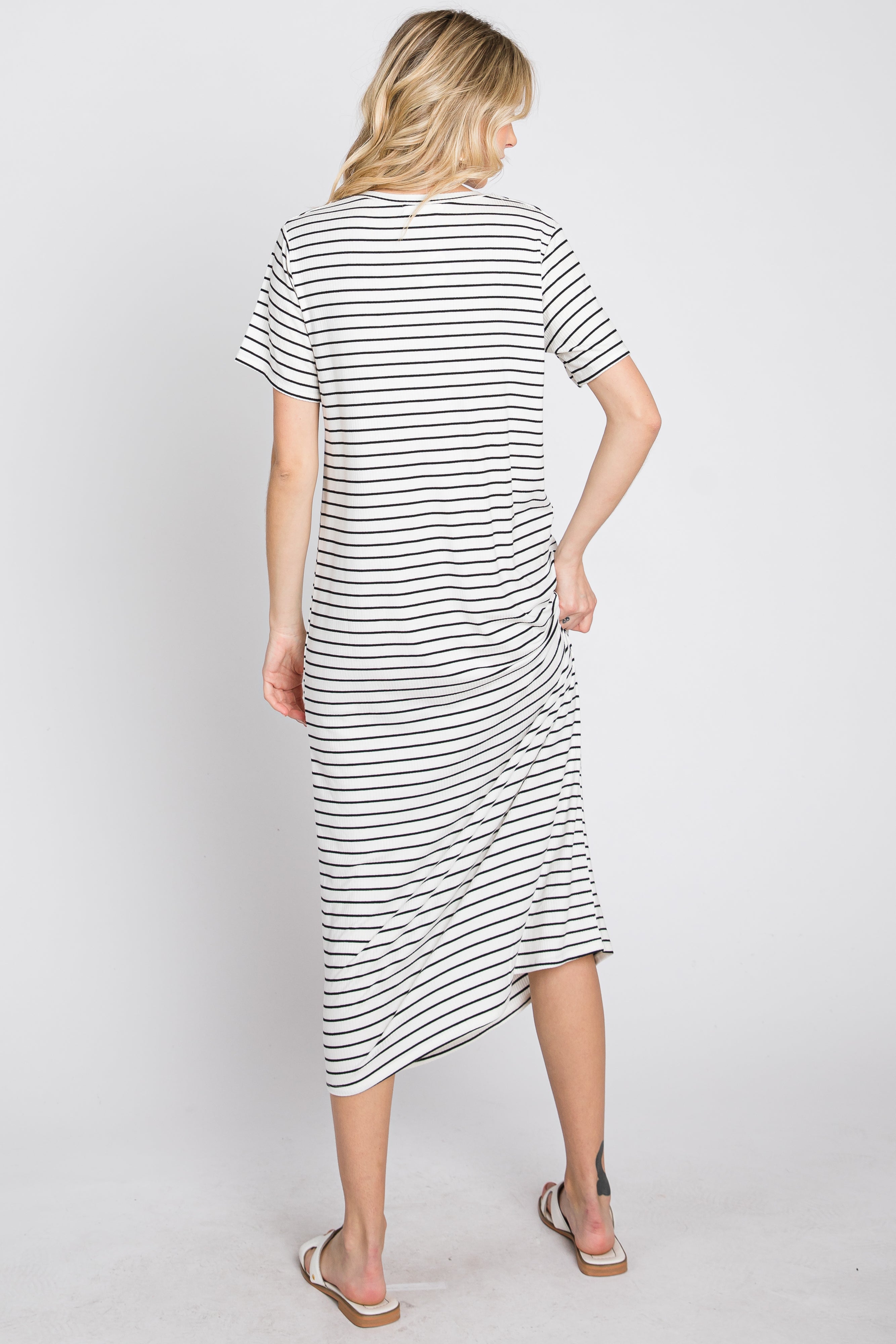Ivory Striped Ribbed Midi Dress PinkBlush