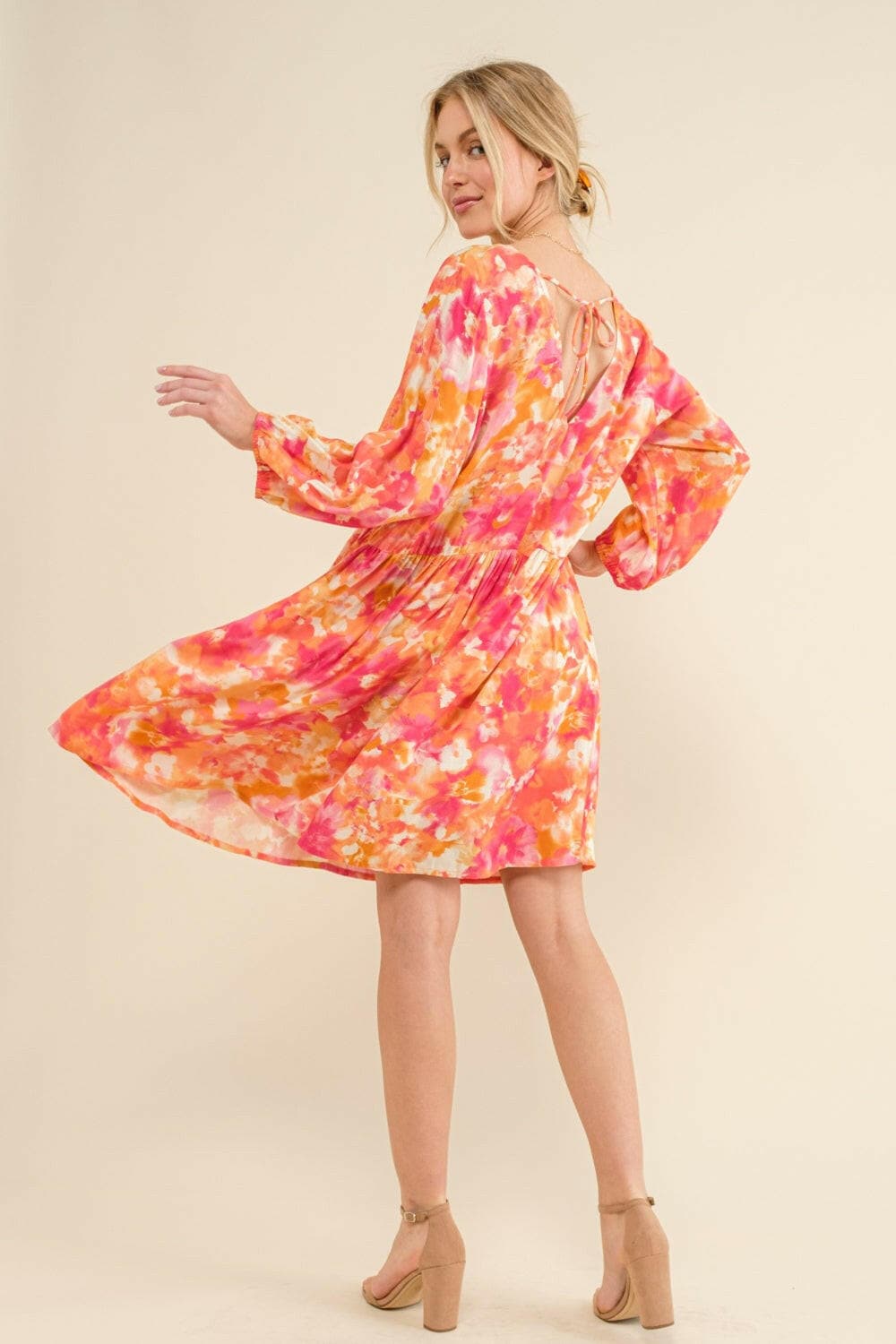 And The Why Full Size Printed Tie Back Long Sleeve Dress.