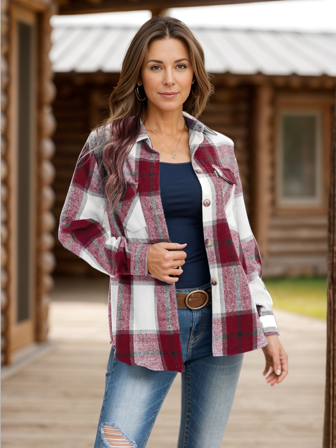 Plaid shacket with pockets, full size