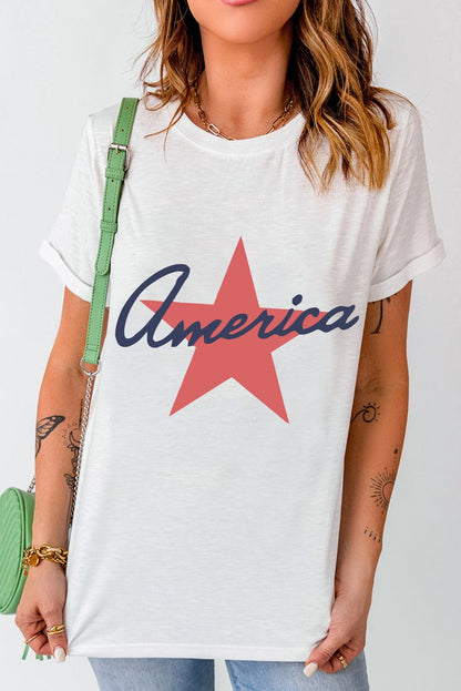 Star Round Neck Short Sleeve T-Shirt.