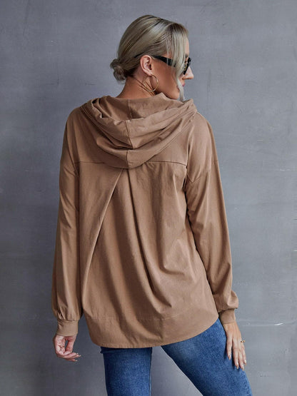 Drawstring Pocketed Dropped Shoulder Hoodie.