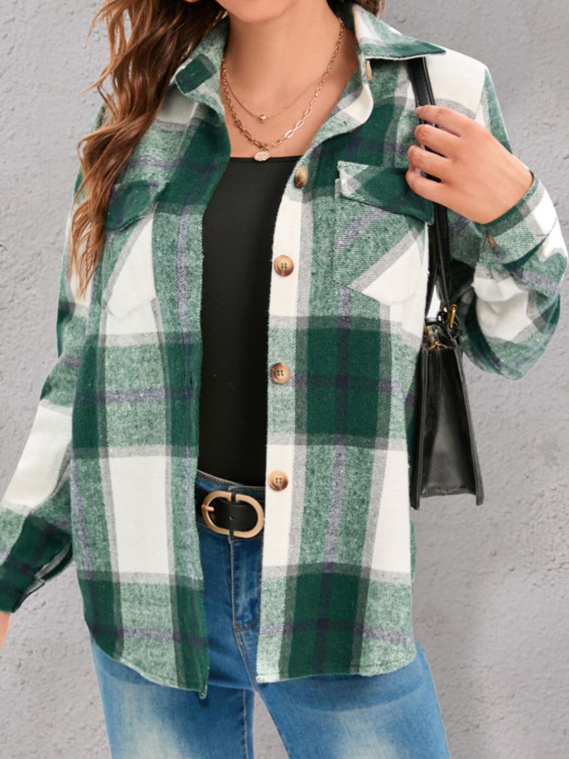 Plaid shacket with pockets, full size