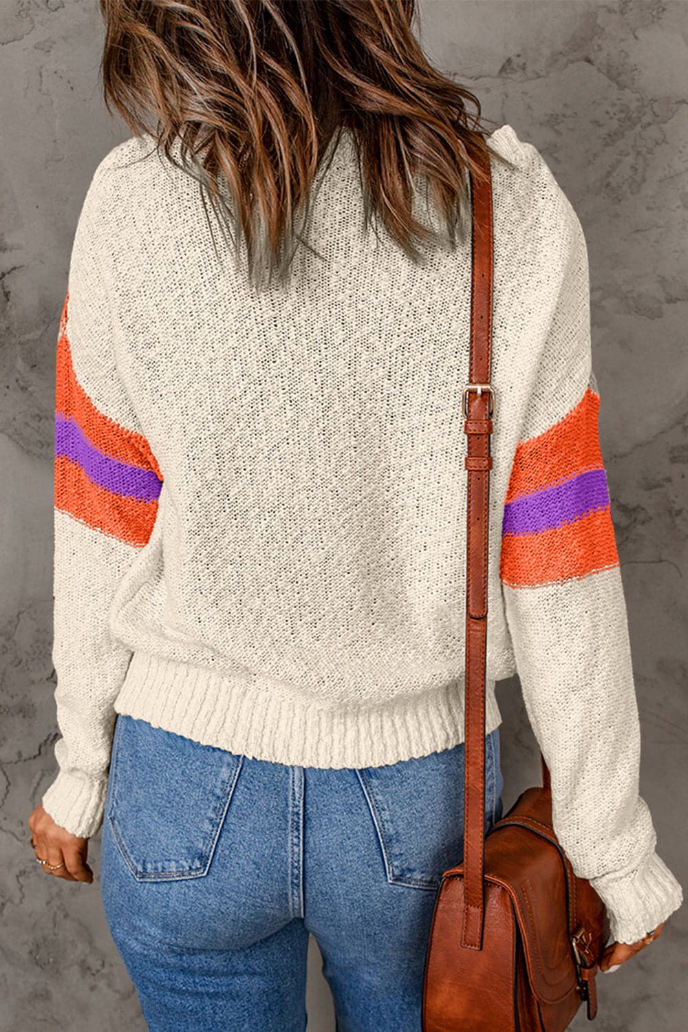 Contrast Round Neck Dropped Shoulder Sweater.