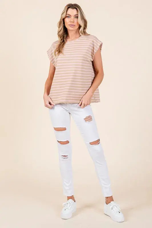 Lime 'N' Chili Striped Muscle Sleeve Top - Love Salve 