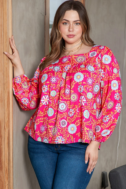 Floral charm plus size blouse with square neckline