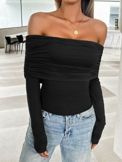 Ruched Off-Shoulder Long Sleeve T-ShirtRuched Off-Shoulder Long Sleeve T-Shirt

Indulge in effortless style with our Ruched Off-Shoulder Long Sleeve T-Shirt, a versatile piece designed to elevate your eveLove Salve -Shoulder Long SleeveT-shirts