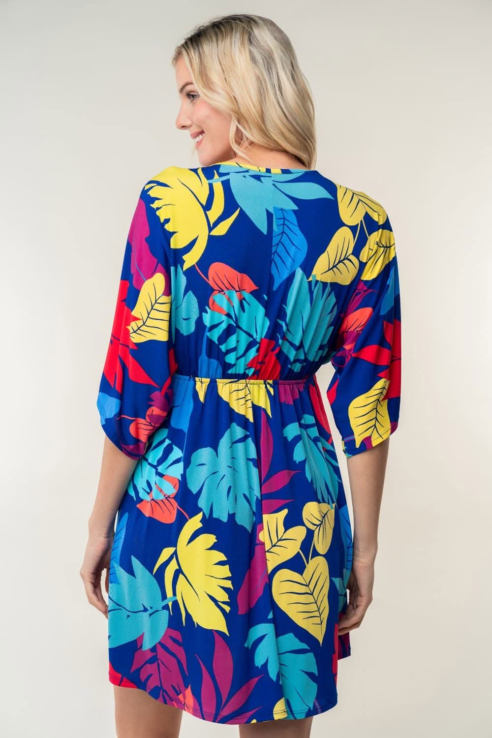 White Birch Full Size Printed V-Neck Mini Dress - Love Salve 