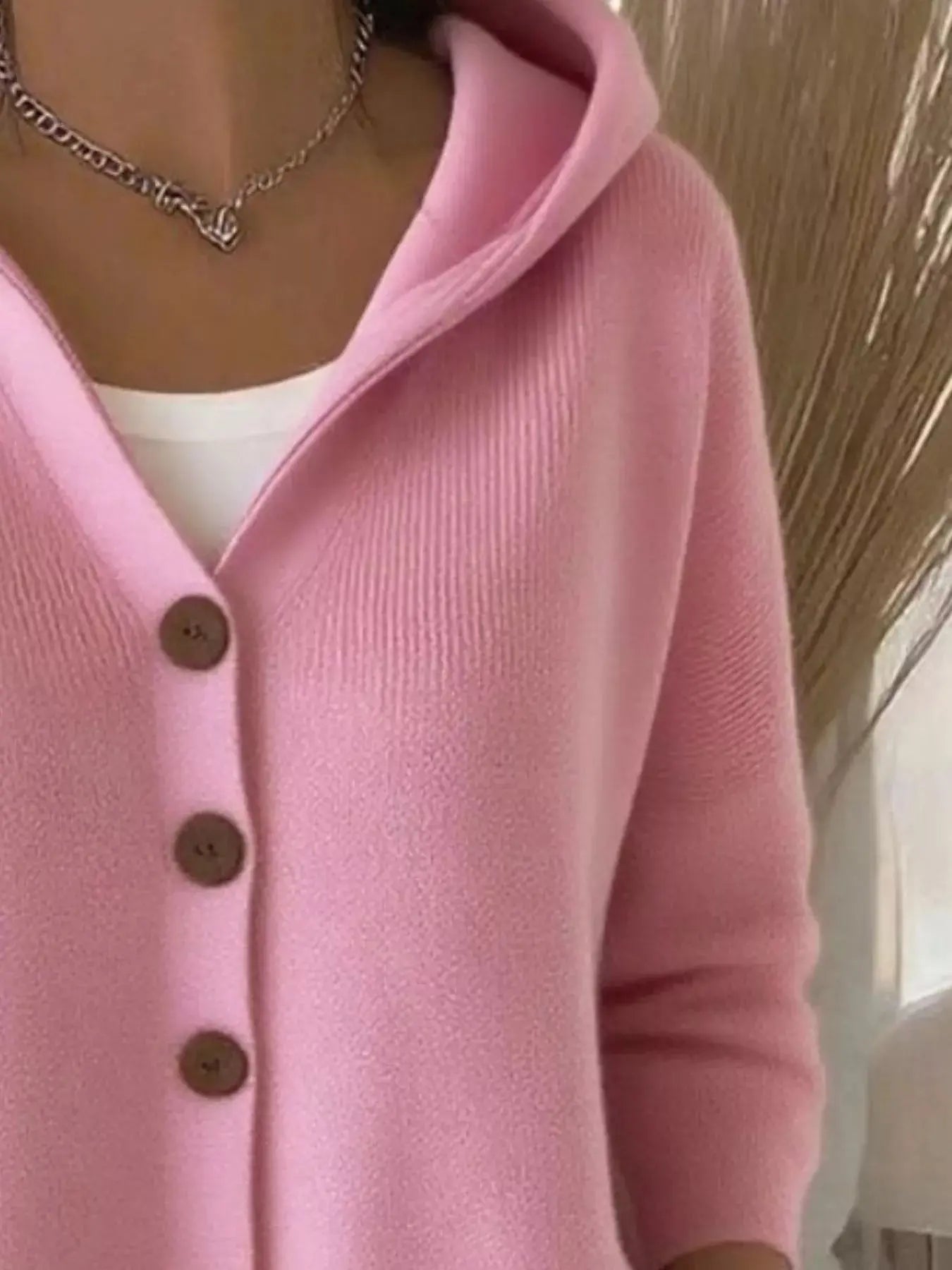 Full Size Hooded Button-Down Knit Cardigan Plus Size Simply Love