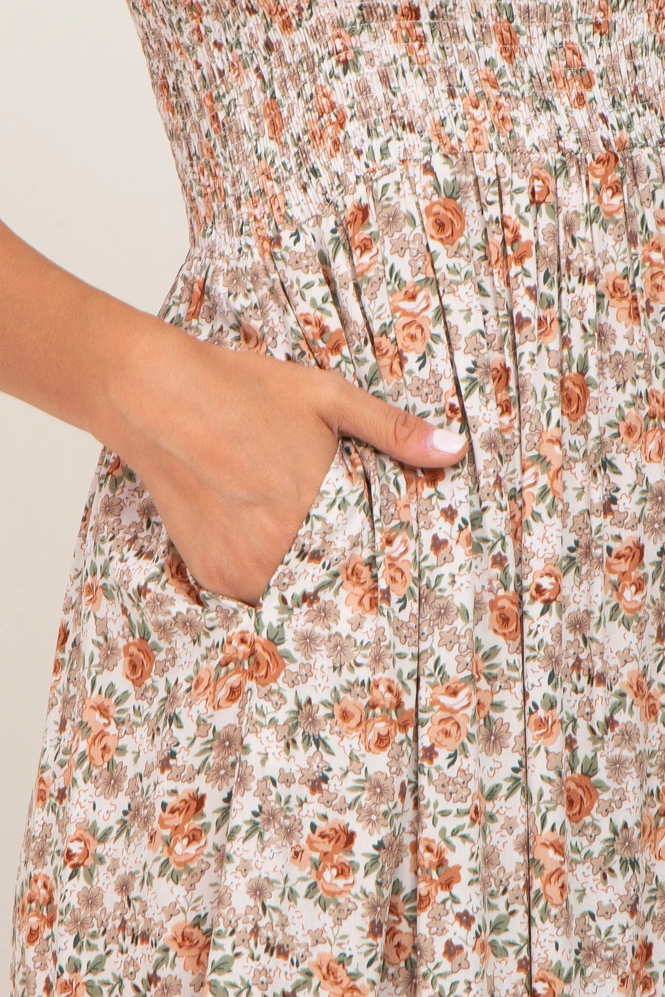 Beige Floral Sleeveless Tiered Maxi Dress PinkBlush