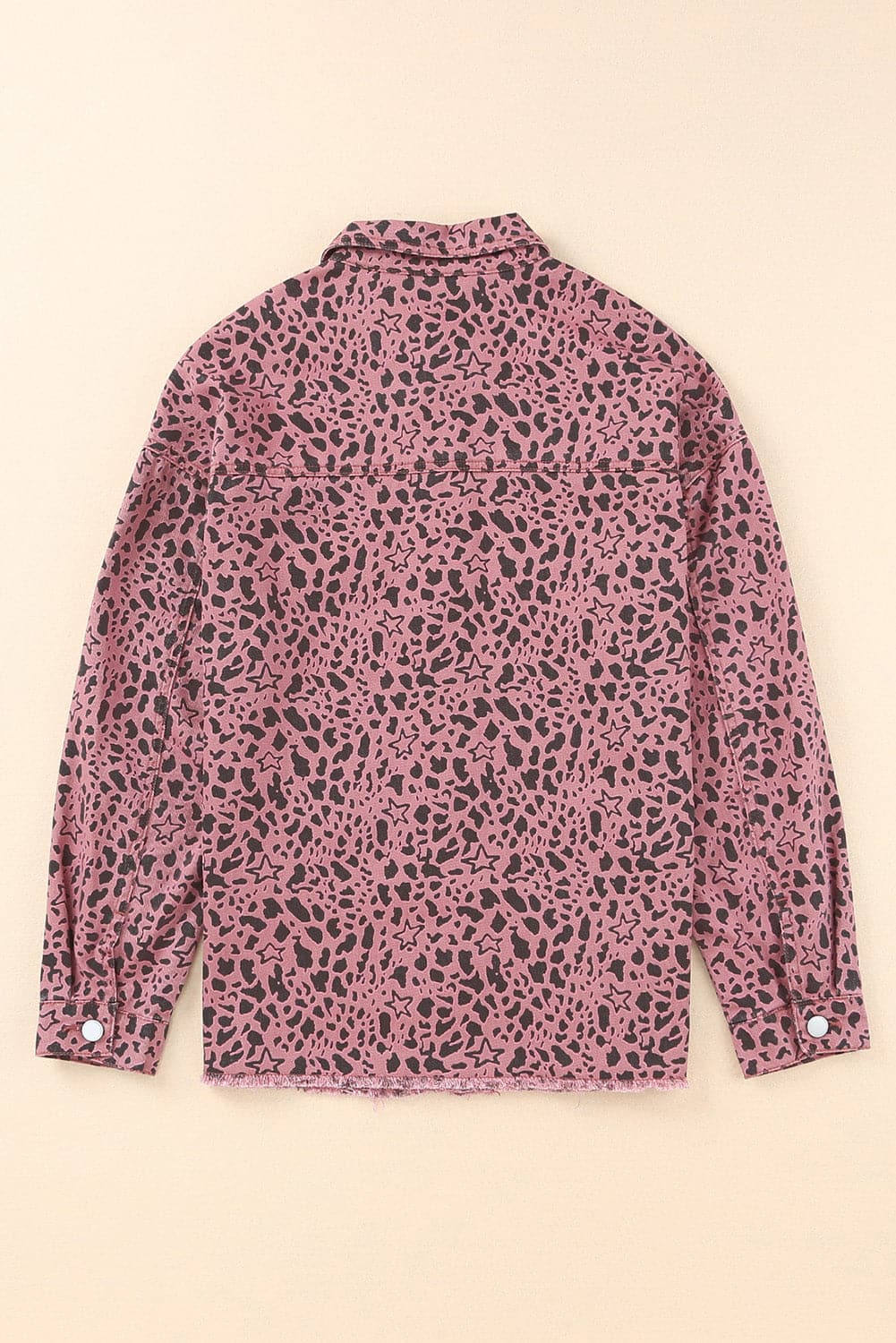 Leopard Raw Hem Button Up Denim Jacket.