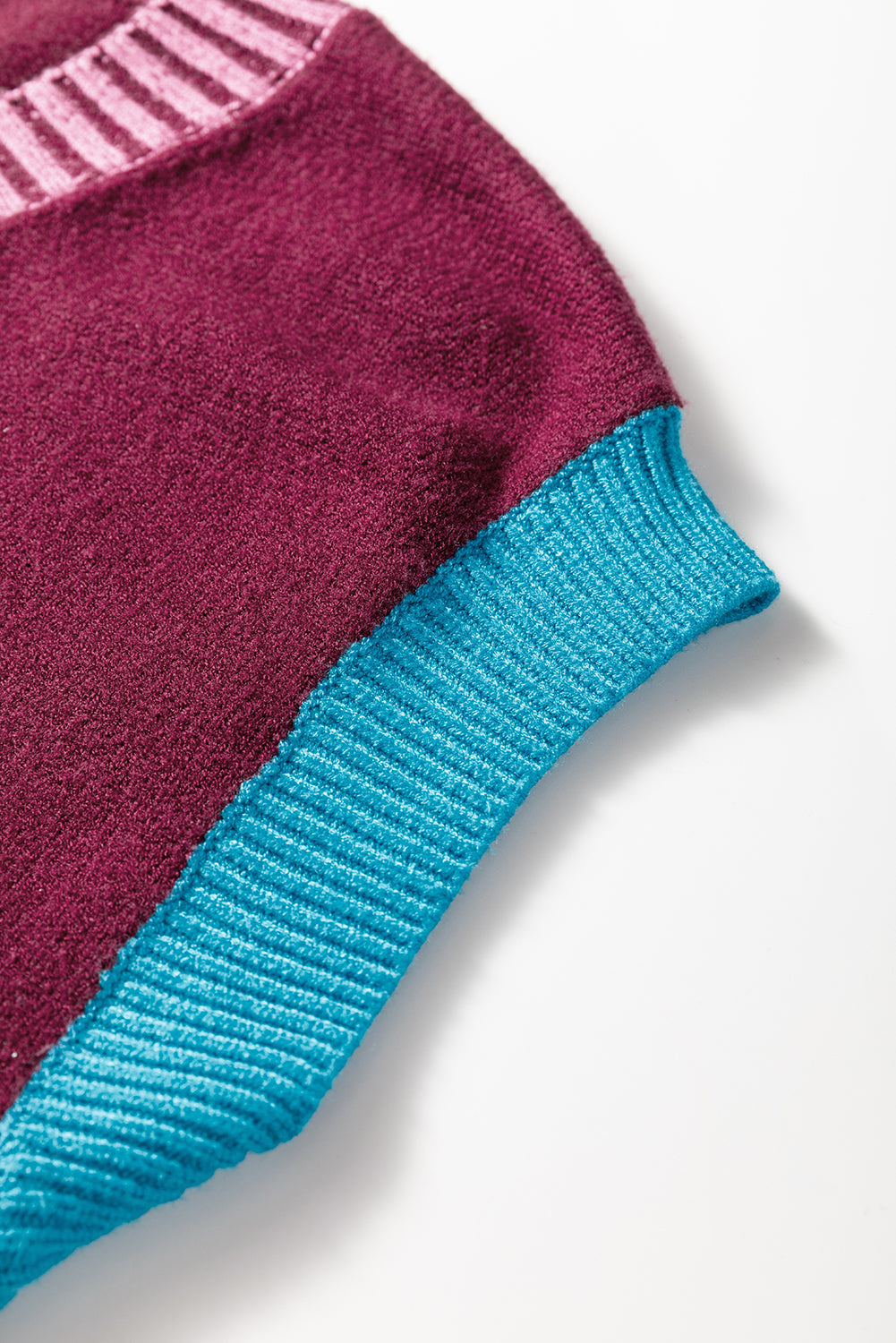 Burgundy Contrast Trim V Neck Short Sleeve Loose Sweater Dear-Lover Dropshipping