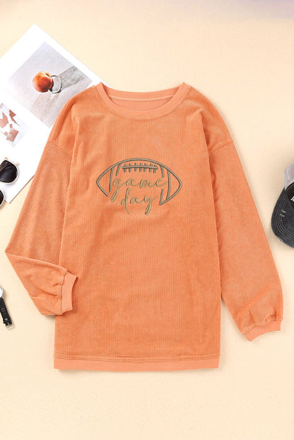 Premium Orange Rugby Game Day Embroidered Corduroy Sweatshirt