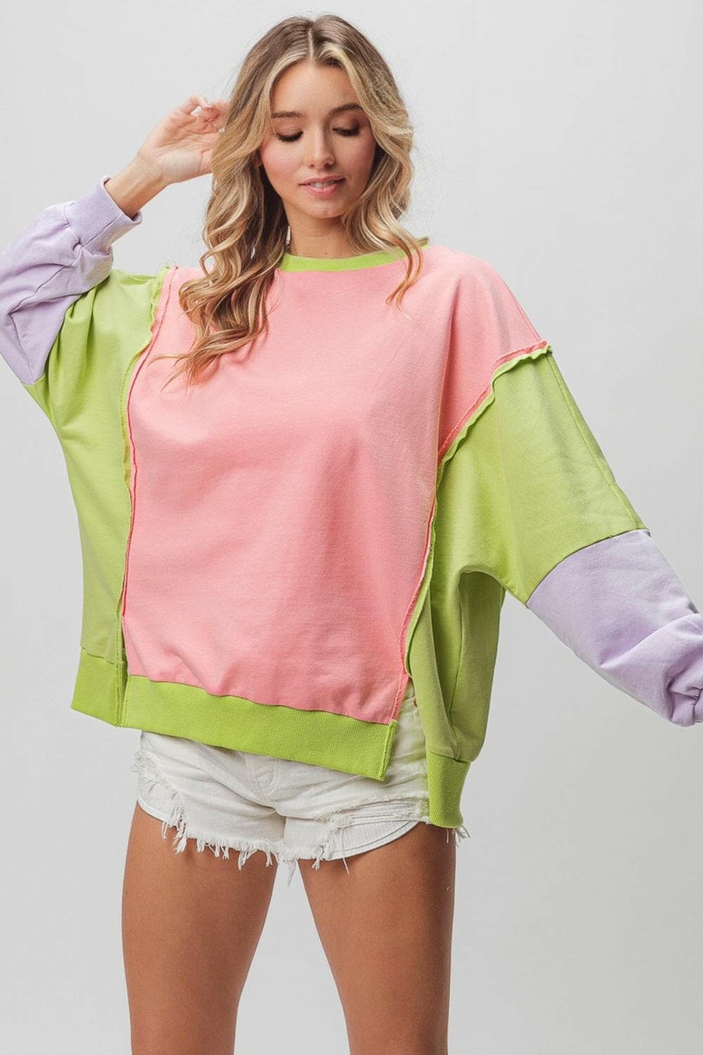 BiBi Washed Color Block Sweatshirt.