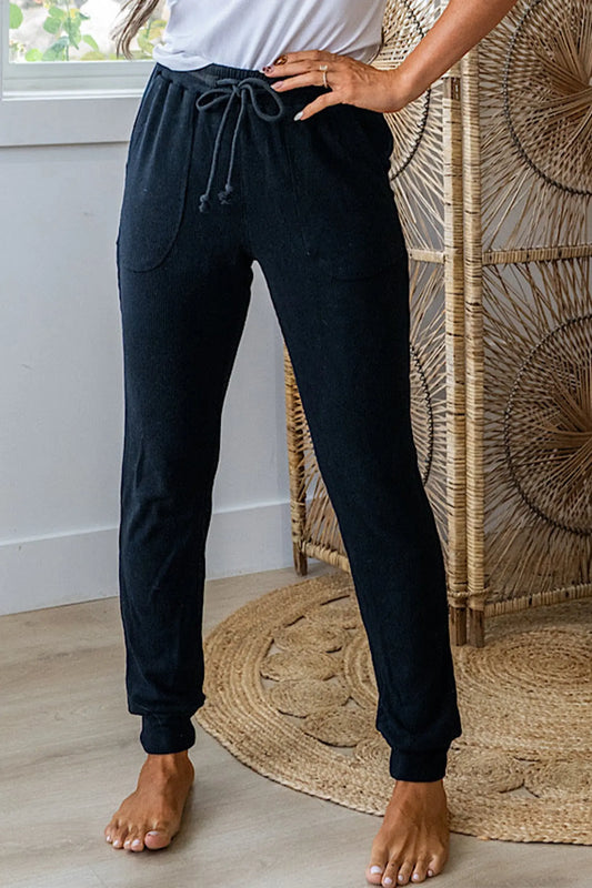 Black Ribbed Drawstring Active Jogger Pants For Gym And Everyday Wear Dear-Lover Dropshipping
