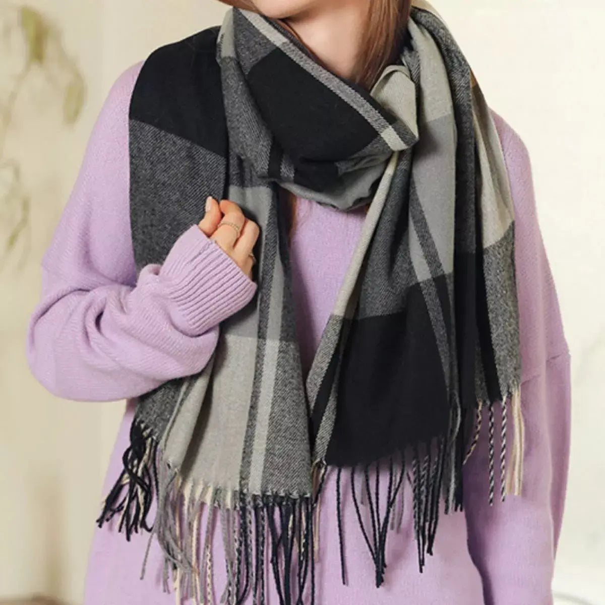 Plaid Fringe Scarf Simply Love