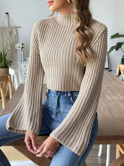 Cozy mock neck long sleeve knit sweater