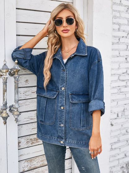 Chic button-up denim jacket with long sleeves