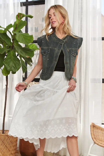 Adora Sleeveless Button Down Denim Jacket - Love Salve 
