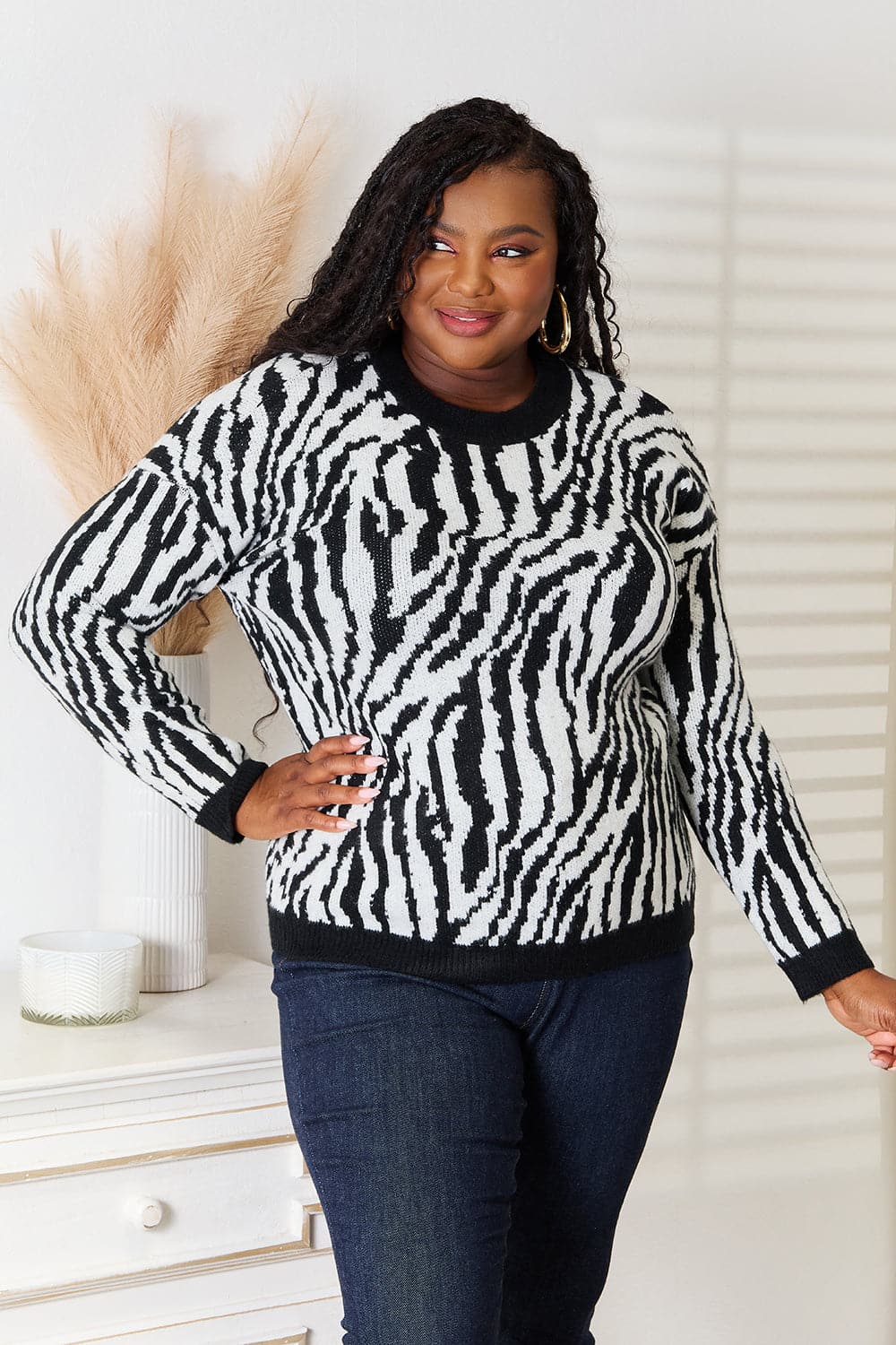 Heimish Full Size Zebra Print Sweater.