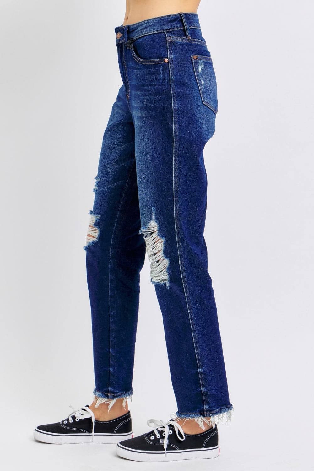 Judy Blue Full Size High Waist Rigid Magic Heavy Destroy Straight Jeans.